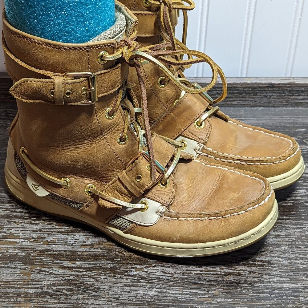 Sperry Women's Tan Top Sider Huntley Leather Comfort Boots Size 8M